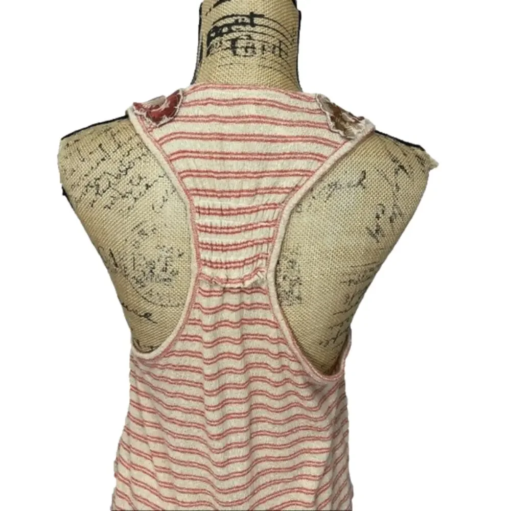 Free People Striped Surplice Tank Floral Appliqués